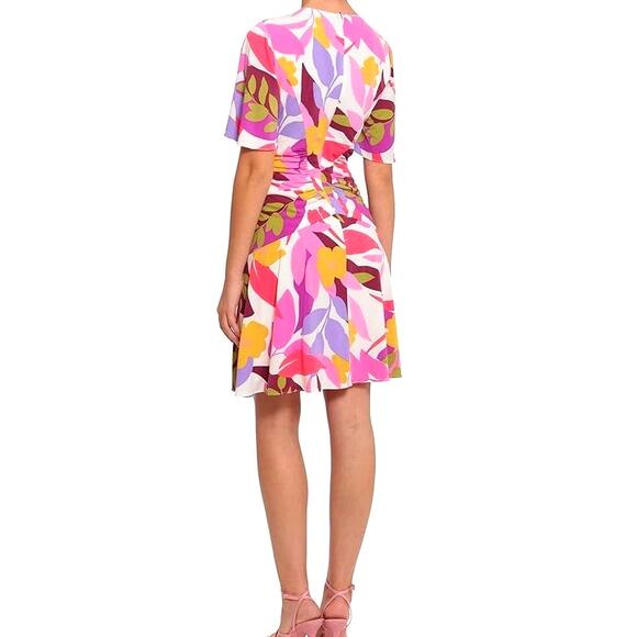 Donna Morgan White Multi Floral Ruched Short Sleeve Mini Dress 8/Medium NWOT - Picture 2 of 16